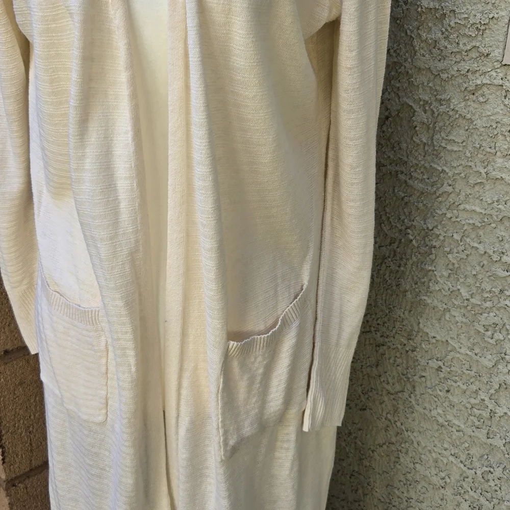 Rachel Zoe Cream Long Open-Front Cardigan with Pockets